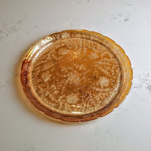Jeannette Floragold Depression Glass Round Tray Platter - Picture 2 of 4